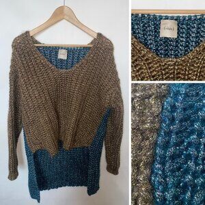 (Nude) Metallic Mohair and Wool blend ‎ Chunky Knit Metallic Sweater Size Large